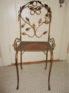 Florentine Italy 1930s Salesman Sample Toleware Gold Tassel & Leaf Design Chair - Picture 1 of 8