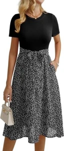 Feiersi Women Short Sleeve Midi Dress Round Neck Ribbed Business Casual Work XL - Picture 1 of 3