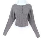Hollister California Henley Cropped Sweater Womens Size M Gray Ribbed 1/4 Button