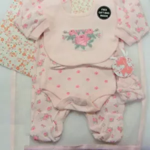 CLOTHING GIFT SET BABY GIRL PINK FLORAL SLEEPSUIT BABY GROW OUTFIT NEWBORN - 6 M - Picture 1 of 2