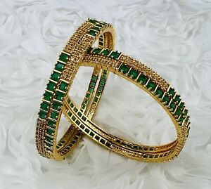 Women Bangles Wedding Fashion Green Gold Plated Set Of  4 Size: India 2.8 US L