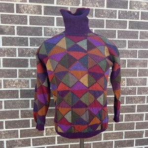 Peruvian Connection Alpaca Wool Knit Turtleneck Sweater S Multicolor Triangles - Picture 1 of 9