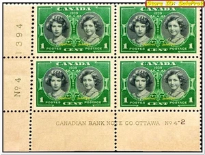 CANADA 1939 ROYAL VISIT PRINCESS MARGARET & ELIZABETH NO. 4 STAMP CORNER BLOCK - Picture 1 of 2