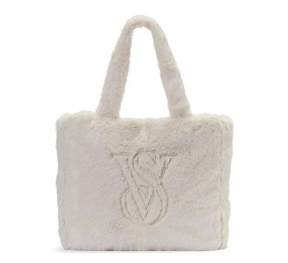 VICTORIA'S SECRET FAUX FUR VS LOGO WEEKENDER TRAVEL BEACH GYM TOTE BAG ZIPPER - Image 1 of 1