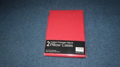 2 x Cotton Pillow Cases...Poly Blend...Red.....50 cm x 75 cm...New in Wrapping - Image 1 of 2