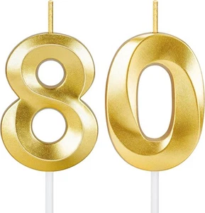 80th Birthday Candles for Cake,Gold Number Happy Gold - Picture 1 of 6