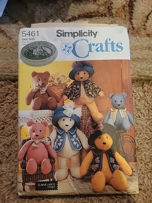 Vintage Simplicity Crafts Teddy Bears Outfits Sewing Pattern 5461  - Image 1 of 4