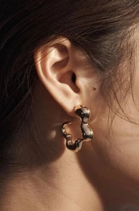 Anthropologie 14K Gold Plated Bubble Oblong Hoop Earrings, BNWT - Picture 1 of 7