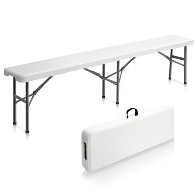 In/Outdoor 2 PCS Patio 6FT Portable Folding Plastic White Bench Garden Stools - Image 1 of 4