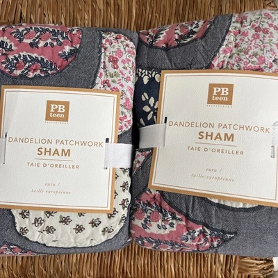 x 2 Новый PB подростков Cottagecore выстеганная лоскутное одеяло Euro Sham розовый синий Chambray цветочный - Изображение 1 из 4