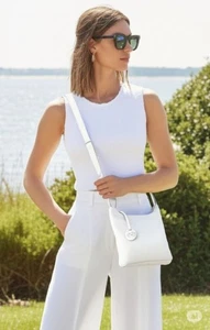 The Sak White Leather With Logo Charm Crossbody Shoulder Bag - Picture 1 of 11
