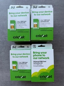 Lot Cricket Wireless 5G BYOP SIM Card 3-in-1 Standard / Micro/ Nano Sizes Kit - Zdjęcie 1 z 2