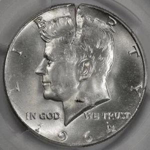 1964 PCGS MS64 Large Cracked Planchet Kennedy Silver Half Dollar Mint Error Rare - Picture 1 of 4