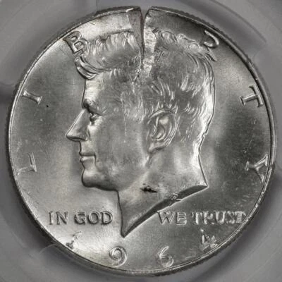 1964 PCGS MS64 Large Cracked Planchet Kennedy Silver Half Dollar Mint Error Rare - Image 1 of 4