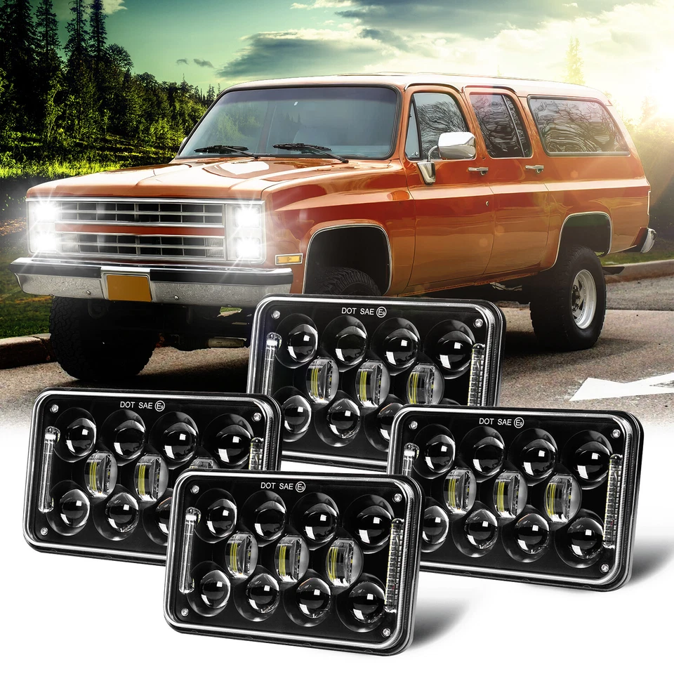 Faros LED 4x6"" halo sellados alto/bajo para Chevrolet R20 Suburban 1987-1988 4 piezas Foto 1 de 4