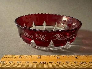 EAPG RUBY STAINED MRS. H HUMMEL ANTIQUE GLASS TIDBIT BOWL CANDY NUT DISH ASHTRAY - Picture 1 of 5