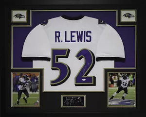 Ray Lewis Autographed and Framed White Ravens Jersey JSA COA - Picture 1 of 5