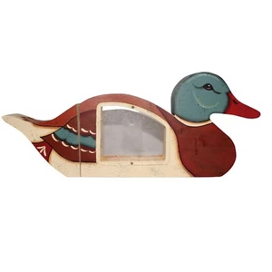 Vintage Handmade Hand Painted Mallard Duck Clear Sides Coin Money Piggy Bank - Picture 1 of 11