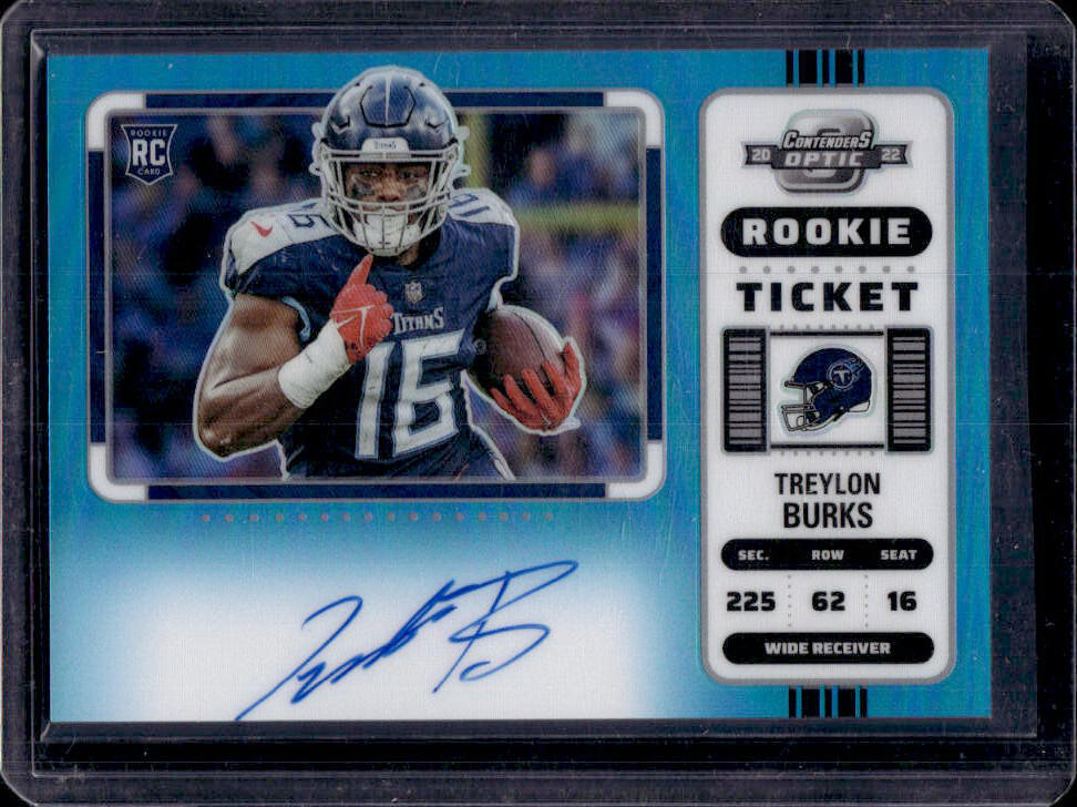 2022 Contenders Optic Treylon Burks Teal Prizm Variation Ticket Auto RC #02/30