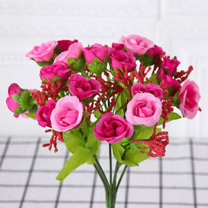 21 Heads Artificial Rose Bouquet Silk Fake Flowers Leaf Wedding Party Decor