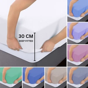 Extra Deep 30CM Fitted Sheet Bed Sheets Single Double King Super King Bed Size - Picture 1 of 120
