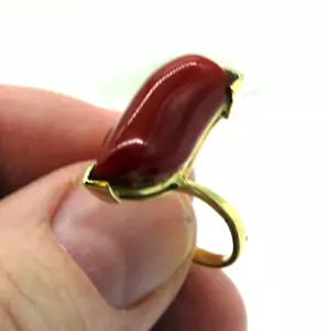 Estate Vintage Elegant Antique 18K Yellow Gold Natural Smooth Orange Coral Ring - Picture 1 of 4