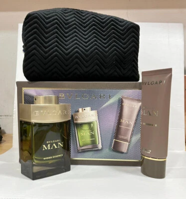 Bvlgari Men Wood Essence 3 piezas Set de regalo Nuevo en caja 3,4 oz Edt + 3,4 oz Bálsamo para después del afeitado Foto 1 de 4