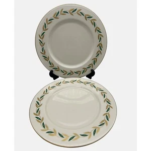 Castleton China Alberta Pair Dinner Plates USA Leaves Design Gold Trim 10.75" - Picture 1 of 6