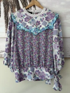 DIANE FREIS Vintage Long Sleeve Printed Embroidery Top Blouse AU 10-14 - Picture 1 of 10