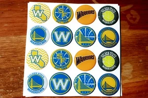 NBA GOLDEN STATE WARRIORS 16-PIECE SET 1" ROUND STICKERS WITH CLEAR DOME COVER - Picture 1 of 3