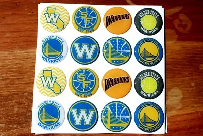 NBA GOLDEN STATE WARRIORS 16-PIECE SET 1" ROUND STICKERS WITH CLEAR DOME COVER - Image 1 of 3