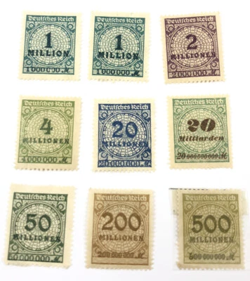 Unhung 9 Germany Deutsches Reich Milliarden & Millionen Marks Stamps Year 1923 - Image 1 of 2