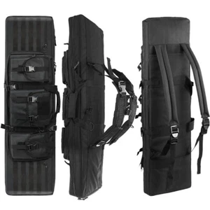 Tactical Double Rifle Bag Gun Range Padded Soft Carbine Backpack Carry Case BLAK - Picture 1 of 20