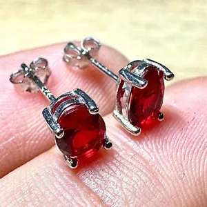 Ruby Stud Earrings Sterling Silver 925 Stud Earrings for Women lab-created - Picture 1 of 9