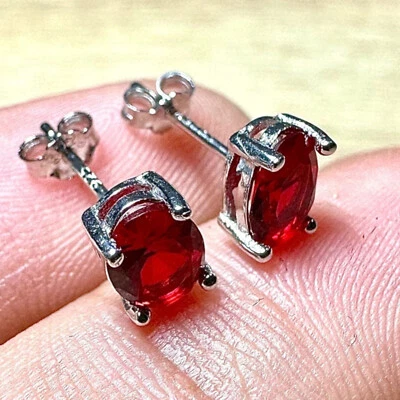 Ruby Stud Earrings Sterling Silver 925 Stud Earrings for Women lab-created - Image 1 of 4