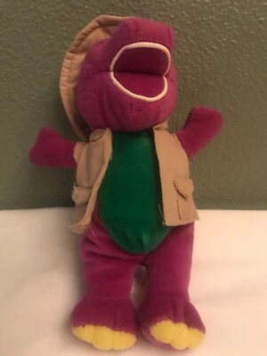 Vtg 1990's Barney Safari with Hat Plush Stuffed Beanbag 7" Pre-Owned - Image 1 of 4