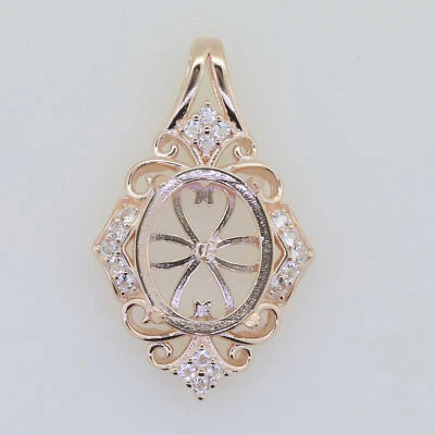 Sterling Silver Semi Mount Pendant Setting Oval OV 12x10mm White Topaz Cabochon - Image 1 of 4