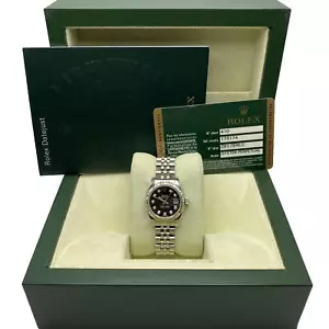 Rolex Datejust 179174 cadran noir or acier cadran diamant boîte de montre pour femmes papier - Photo 1 sur 6