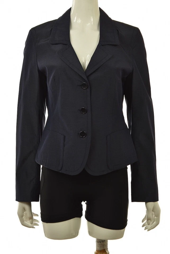 Rene Lezard Womens Blazer Size 38 Navy Blue White Silk Long Sleeve Career Jacket - Image 1 of 4