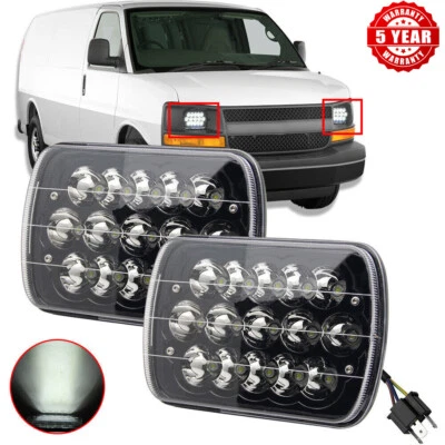 Pair 7X6" Black LED Headlights Fit Chevy Express 1500 2500 3500 Cargo Van 5x7" - Image 1 of 4