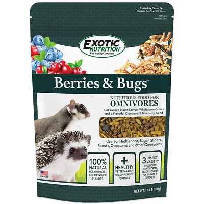 EXOTIC NUTRITION Berries & Bugs (3 lb.) - Universal Insectivore Diet - Hedgehog Skunk Opossum