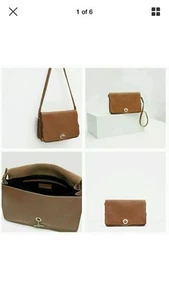 ZARA Leder Kuriertasche mit goldfarbenem Verschluss Schultergurt - Bild 1 von 8