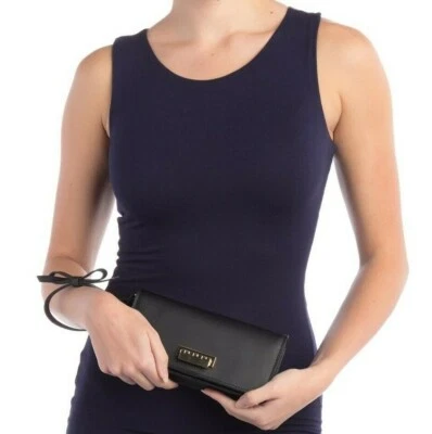 $250 NWT ZAC POSEN EARTHETTE LEATHER WRISTLET WALLET BLACK - Image 1 of 4