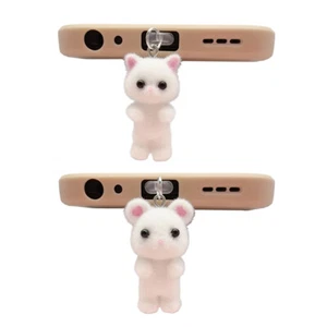 Cute Flocking Cat Mouse Phone Dust Plug For IPhone Samsung Type-C Charging Port - Zdjęcie 1 z 24