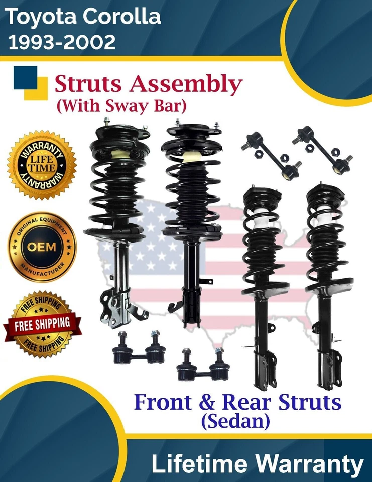 Puntales delanteros y traseros originales con barra estabilizadora para Toyota Corolla 1993-2002 garantía de por vida Foto 1 de 4