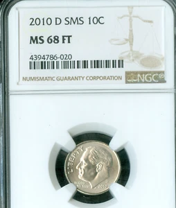 2010 D ROOSEVELT DIME NGC MS68 FT SMS 2ND FINEST GRADE   . - Picture 1 of 4