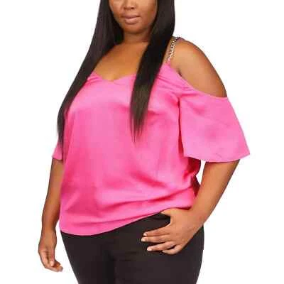 Top Michael Kors para mujer talla grande hombro frío cadena correa, rosa cerise, 3X Foto 1 de 3
