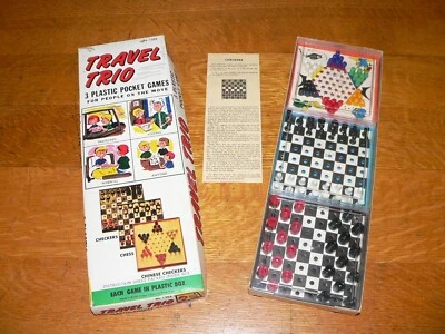 Vintage Travel Trio Pocket Game Set, Chinese Checkers, Chess & Checkers Complete - Image 1 of 4