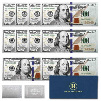 10pcs /Envelope US 100 Dollars Benjamin Franklin Silver Foil Banknotes Ornaments - Image 1 of 4