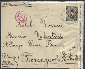 1939 EGYPT 40 MILLS  ON CENSORED REGISTERED AEROGRAMME FROM ALEXANDRIA TO ITALY - Picture 1 of 2
